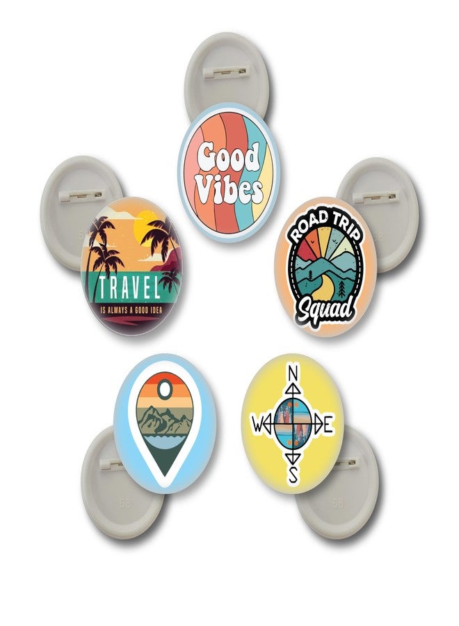 D2C Travel Adventure Pin Badges, Set of 5, Multi-Colour Backpack and Jacket Accessories, 5.8 cm - Image 1